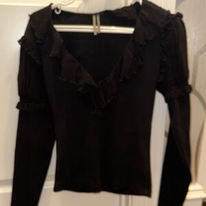 Anthropology Black Ruffled Women's Top Shirt